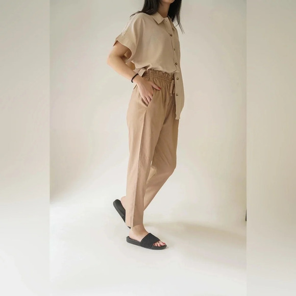 Set 2 SHEIN  leopard print wrap top/brown paper bag pants - Picture 13 of 14